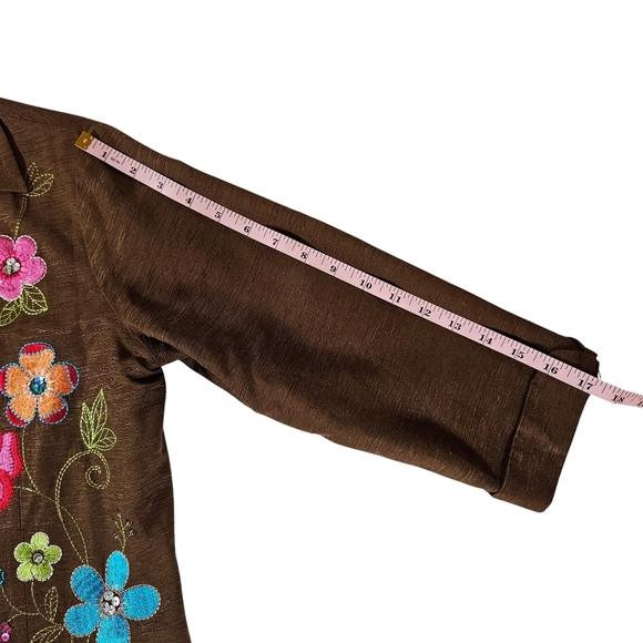 Silkland Embroidered Silk Blazer,  Size Small,  Brown with Floral Design - Picture 8 of 9